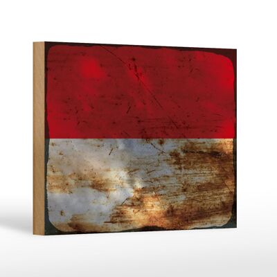 Cartello in legno bandiera Monaco 18x12 cm Bandiera di Monaco decoro ruggine