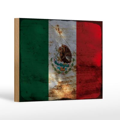 Letrero de madera bandera México 18x12 cm Bandera de México decoración óxido