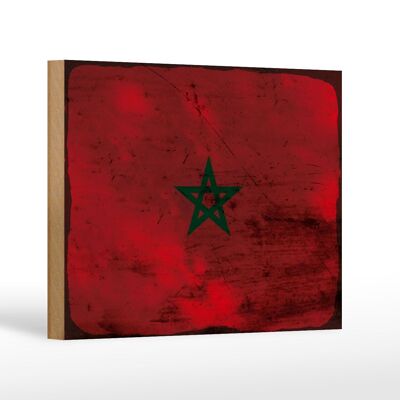 Cartello in legno bandiera Marocco 18x12 cm Bandiera del Marocco decoro ruggine