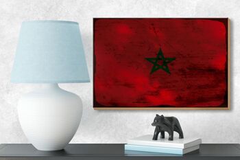 Panneau en bois drapeau Maroc 18x12 cm Drapeau du Maroc décoration rouille 3