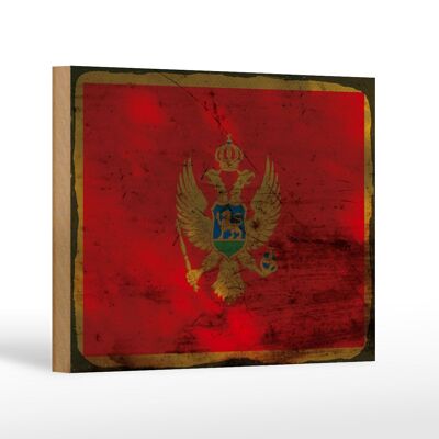 Letrero de madera bandera Montenegro 18x12 cm Bandera Montenegro decoración óxido