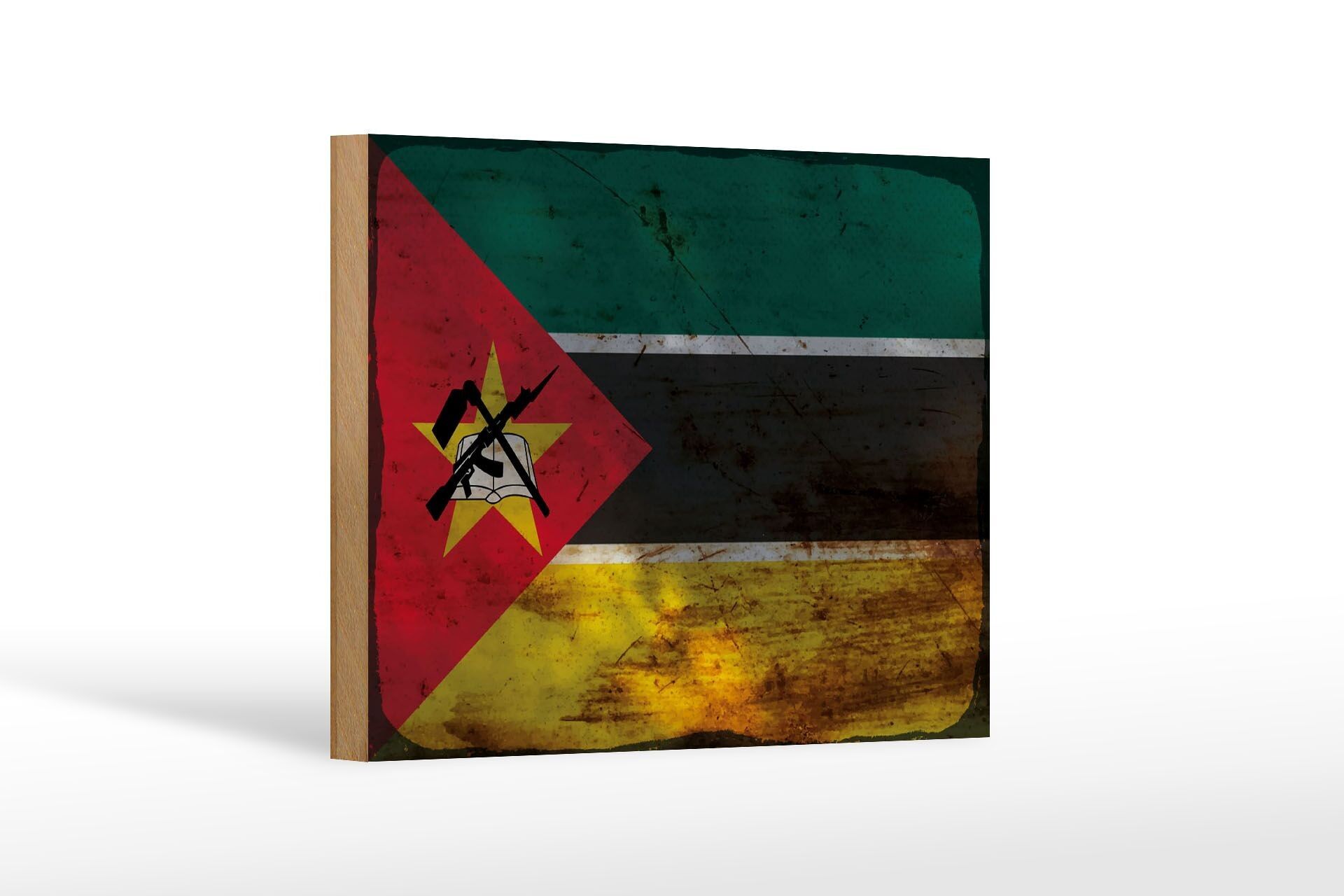Cartello bandiera in legno Mozambico 18x12 cm Bandiera Mozambico decoro ruggine