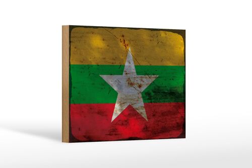 Holzschild Flagge Myanmar 18x12 cm Flag of Myanmar Rost Dekoration