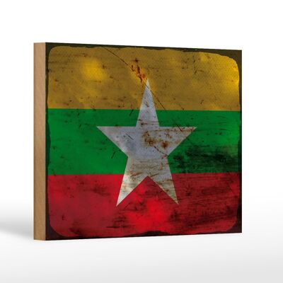 Letrero de madera bandera Myanmar 18x12 cm Bandera de Myanmar decoración óxido