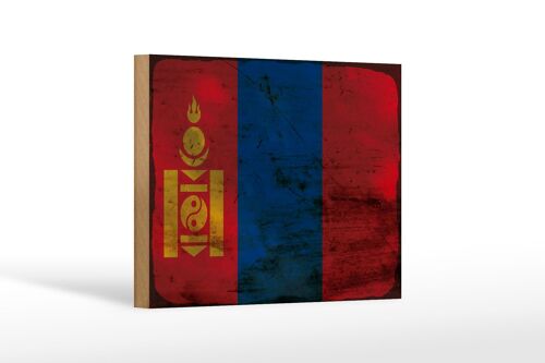 Holzschild Flagge Mongolei 18x12 cm Flag of Mongolia Rost Dekoration