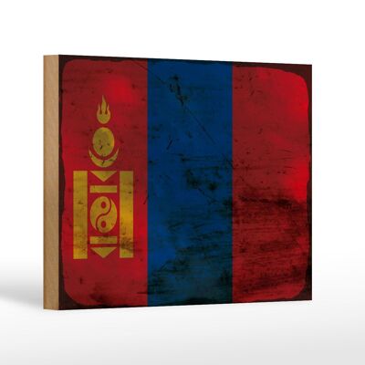 Holzschild Flagge Mongolei 18x12 cm Flag of Mongolia Rost Dekoration