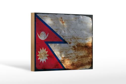 Holzschild Flagge Nepal 18x12 cm Flag of Nepal Rost Dekoration