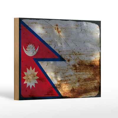 Cartello in legno bandiera Nepal 18x12 cm Bandiera del Nepal decoro ruggine