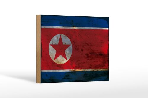 Holzschild Flagge Nordkorea 18x12 cm North Korea Rost Dekoration