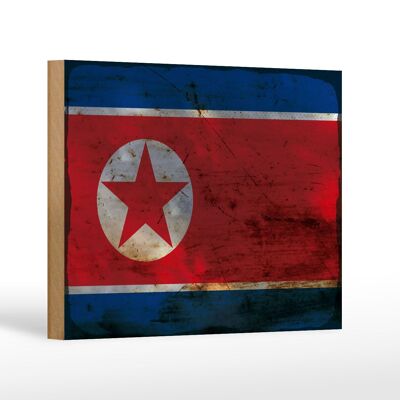 Wooden sign flag North Korea 18x12 cm North Korea rust decoration