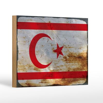 Letrero de madera bandera del Norte de Chipre 18x12 cm bandera decoración óxido