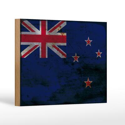Cartello bandiera in legno Nuova Zelanda 18x12 cm decoro ruggine Nuova Zelanda