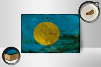 Panneau en bois drapeau Palau 18x12 cm Drapeau des Palaos décoration rouille 2
