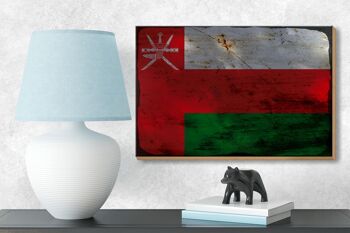 Panneau en bois drapeau Oman 18x12 cm Drapeau d'Oman décoration rouille 3