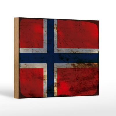 Letrero de madera bandera Noruega 18x12 cm Bandera Noruega decoración óxido