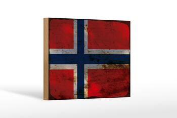 Panneau en bois drapeau Norvège 18x12 cm Drapeau Norvège décoration rouille 1