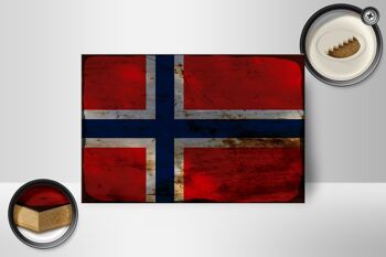 Panneau en bois drapeau Norvège 18x12 cm Drapeau Norvège décoration rouille 2