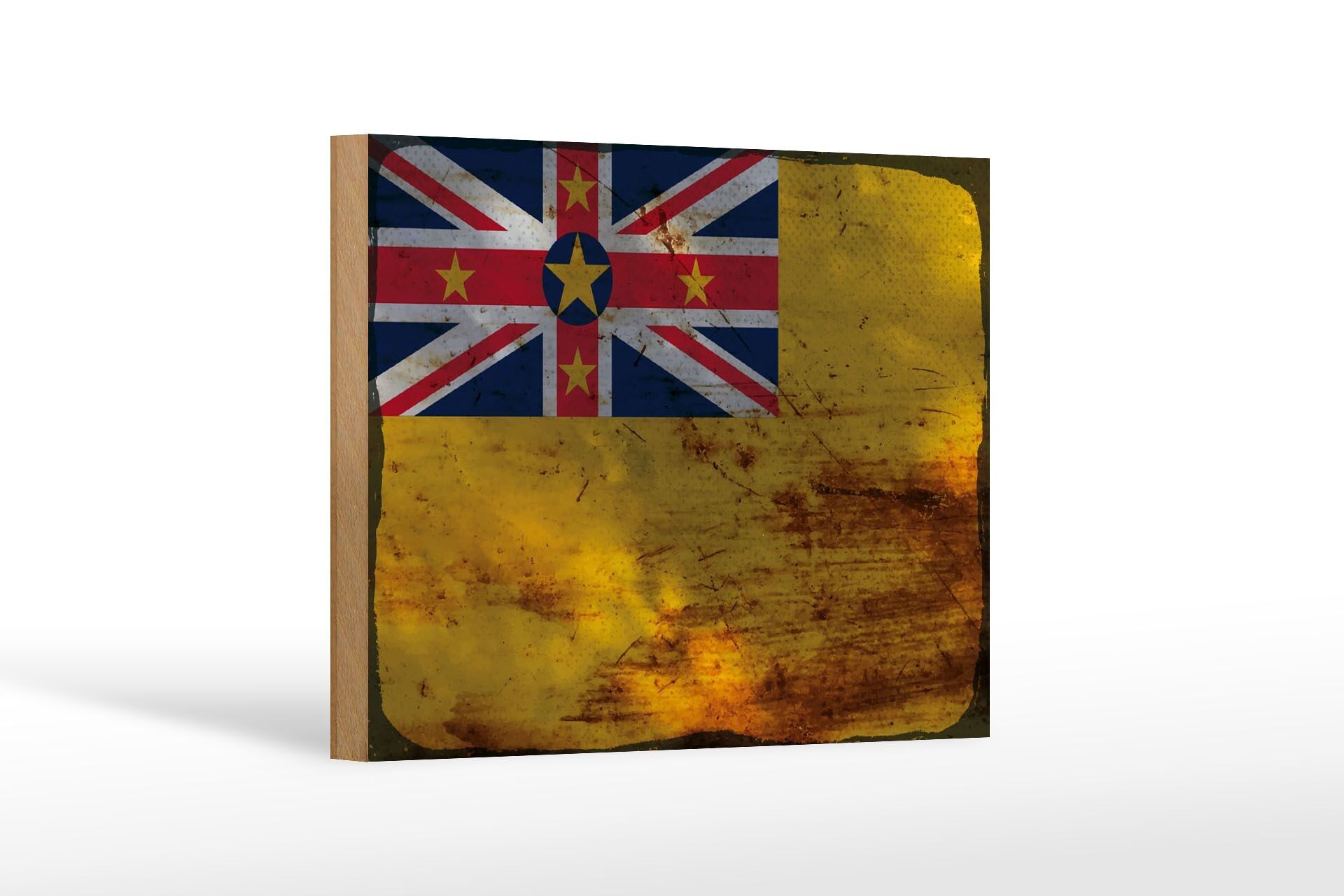 Cartello bandiera in legno Niue 18x12 cm Bandiera di Niue decoro ruggine