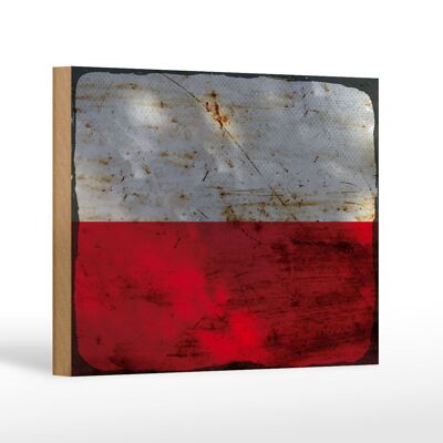 Letrero de madera bandera Polonia 18x12 cm Bandera de Polonia decoración óxido