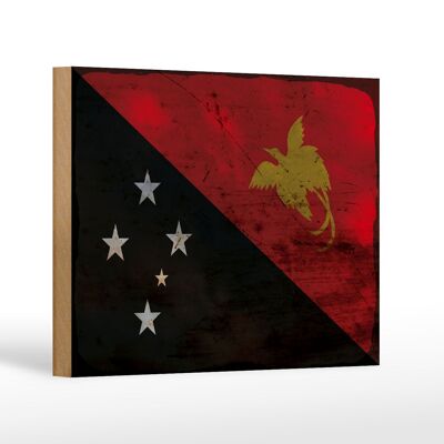 Cartello bandiera in legno Papua Nuova Guinea 18x12 cm decoro ruggine Nuova Guinea