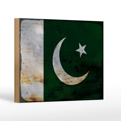 Holzschild Flagge Pakistan 18x12 cm Flag of Pakistan Rost Dekoration