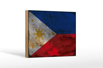 Panneau en bois drapeau Philippines 18x12 cm Philippines décoration rouille 1
