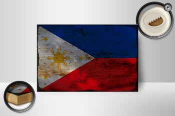 Panneau en bois drapeau Philippines 18x12 cm Philippines décoration rouille 2