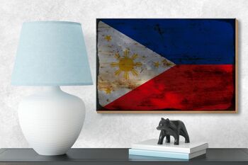 Panneau en bois drapeau Philippines 18x12 cm Philippines décoration rouille 3