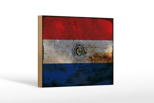 Holzschild Flagge Paraguay 18x12 cm Flag of Paraguay Rost Dekoration