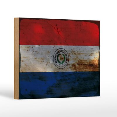 Holzschild Flagge Paraguay 18x12 cm Flag of Paraguay Rost Dekoration