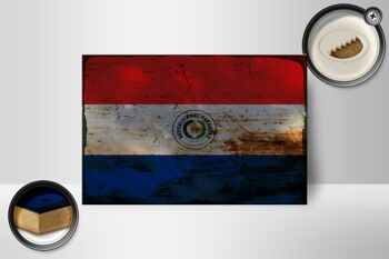 Panneau en bois drapeau Paraguay 18x12 cm Drapeau du Paraguay décoration rouille 2