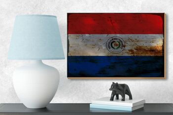 Panneau en bois drapeau Paraguay 18x12 cm Drapeau du Paraguay décoration rouille 3