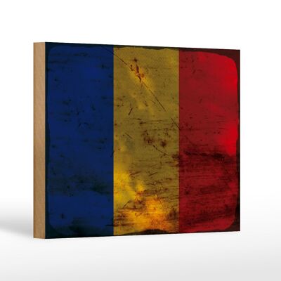 Cartello in legno bandiera Romania 18x12 cm Bandiera della Romania decoro ruggine