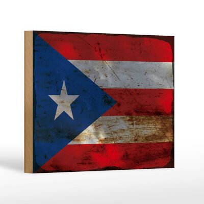 Letrero de madera bandera Puerto Rico 18x12 cm decoración óxido Puerto Rico