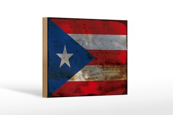 Panneau en bois drapeau Porto Rico 18x12 cm décoration rouille Porto Rico 1