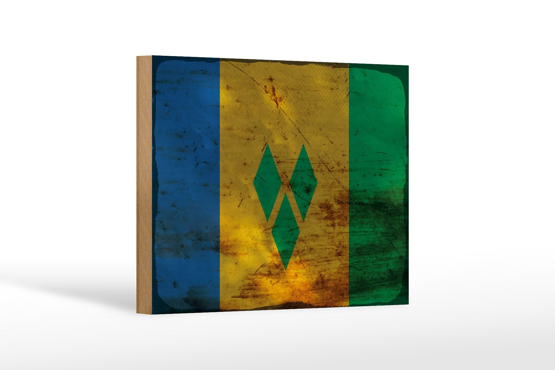 Cartello bandiera in legno Saint Vincent Grenadine 18x12 cm decoro ruggine