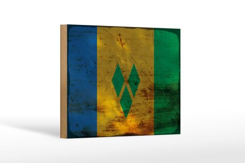 Holzschild Flagge Saint Vincent Grenadinen 18x12 cm Rost Dekoration
