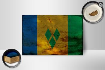 Panneau en bois drapeau Saint Vincent Grenadines 18x12 cm décoration rouille 2