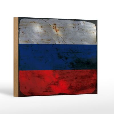 Letrero de madera bandera Rusia 18x12 cm Bandera de Rusia decoración óxido