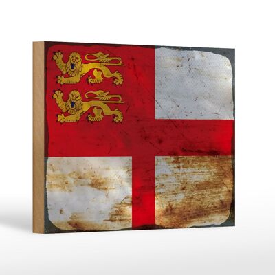 Holzschild Flagge Sark 18x12 cm Flag of Sark Rost Dekoration