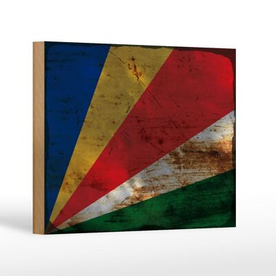 Cartello bandiera in legno Seychelles 18x12 cm Bandiera Seychelles decoro ruggine
