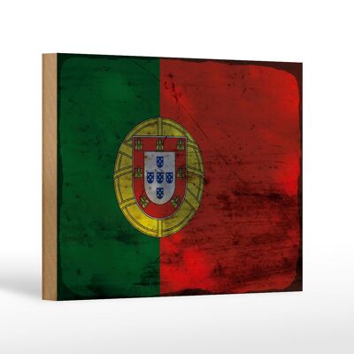 Holzschild Flagge Portugal 18x12 cm Flag of Portugal Rost Dekoration