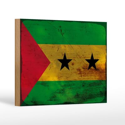 Holzschild Flagge São Tomé und Príncipe 18x12 cm Flag Rost Dekoration