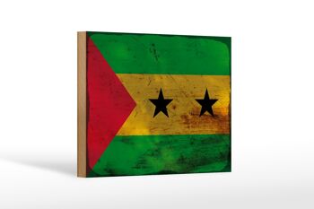 Panneau en bois drapeau São Tomé et Príncipe 18x12 cm drapeau décoration rouille 1