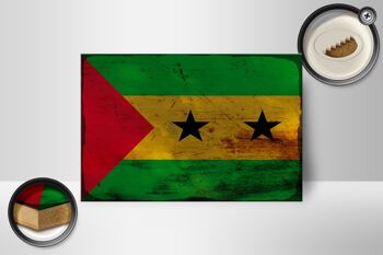 Panneau en bois drapeau São Tomé et Príncipe 18x12 cm drapeau décoration rouille 2