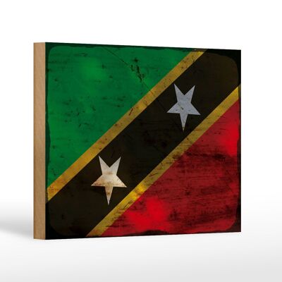 Cartello in legno bandiera S. Decorazione ruggine bandiera Kitts e Nevis 18x12 cm