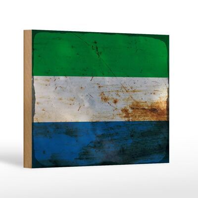 Panneau en bois drapeau Sierra Leone 18x12 cm décoration rouille Sierra Leone