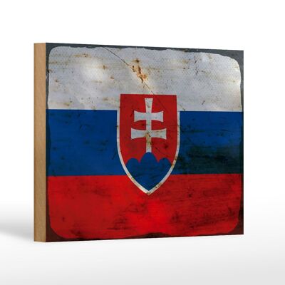 Letrero de madera bandera Eslovaquia 18x12 cm Bandera de Eslovaquia decoración óxido