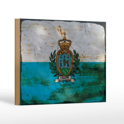 Cartello bandiera in legno San Marino 18x12 cm decoro ruggine San Marino