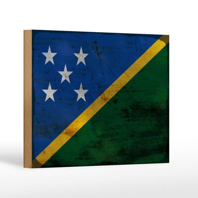 Cartello bandiera in legno Isole Salomone 18x12 cm decoro ruggine Isole Salomone